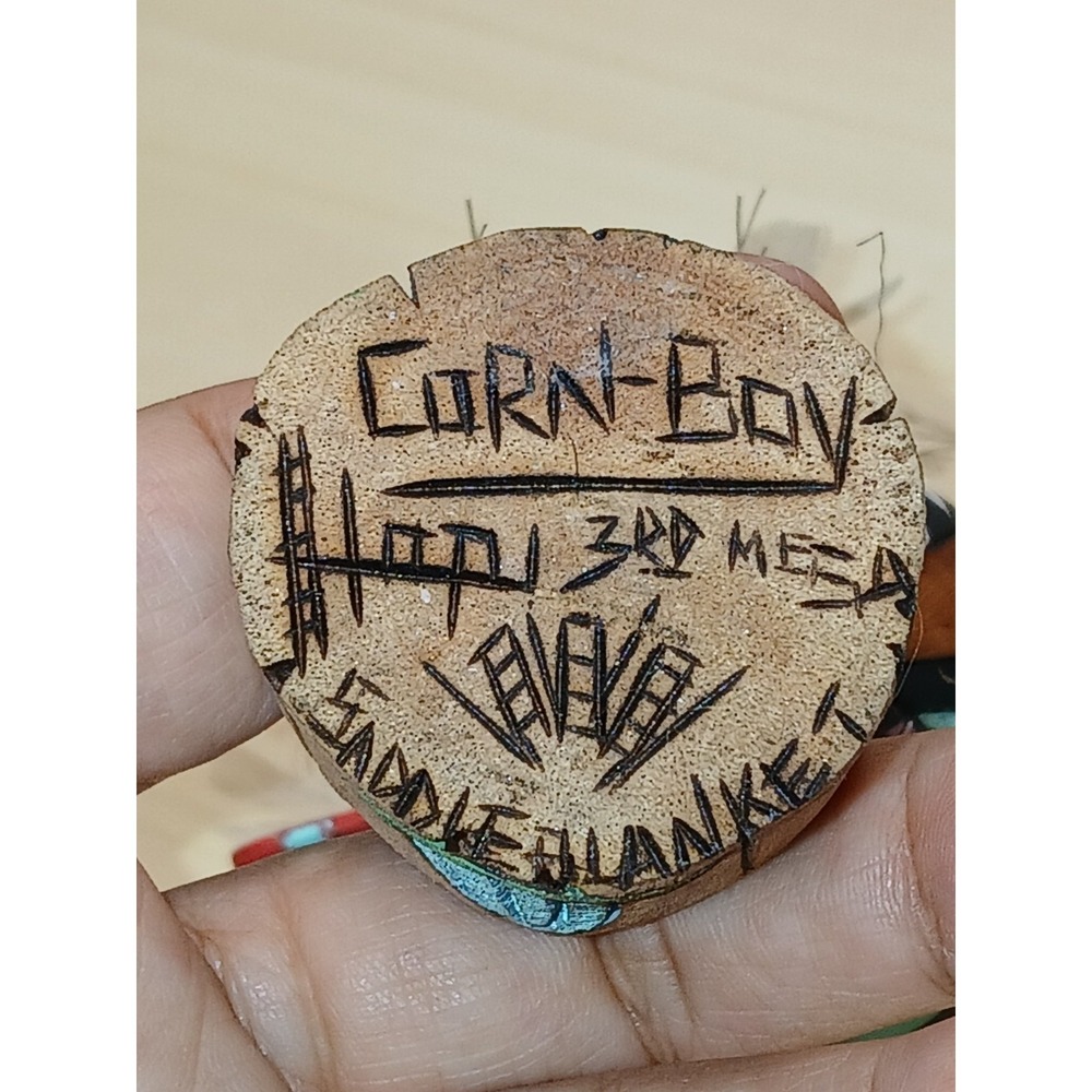 Vintage Hopi Corn Boy Kachina Dance Rattle Signed Saddleblanket Two Faced Shaker - Picture 3 of 16